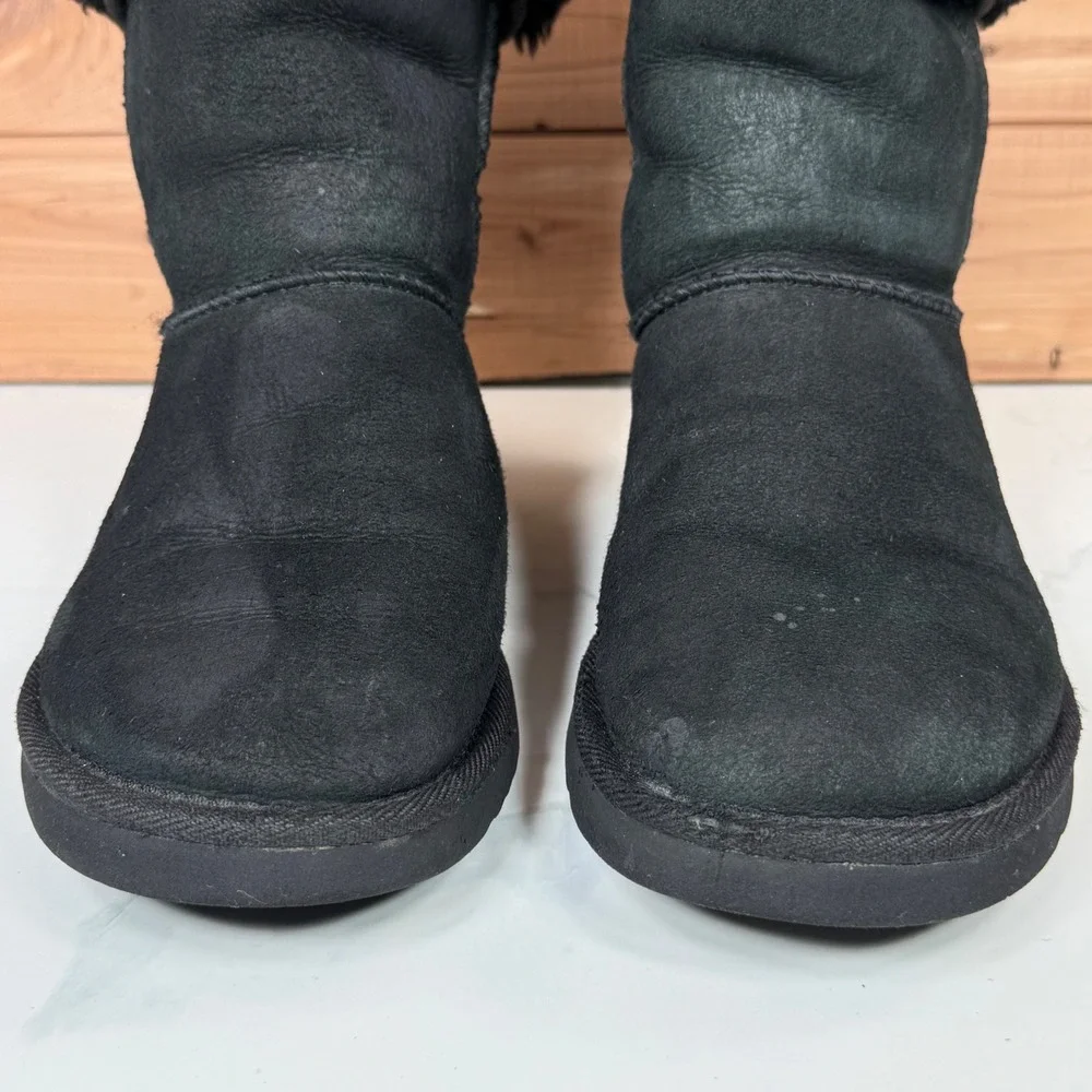 Black UGG Australia Tall Boots Sheepskin Fur Lined Fold‎ Over Cuff Women's 7